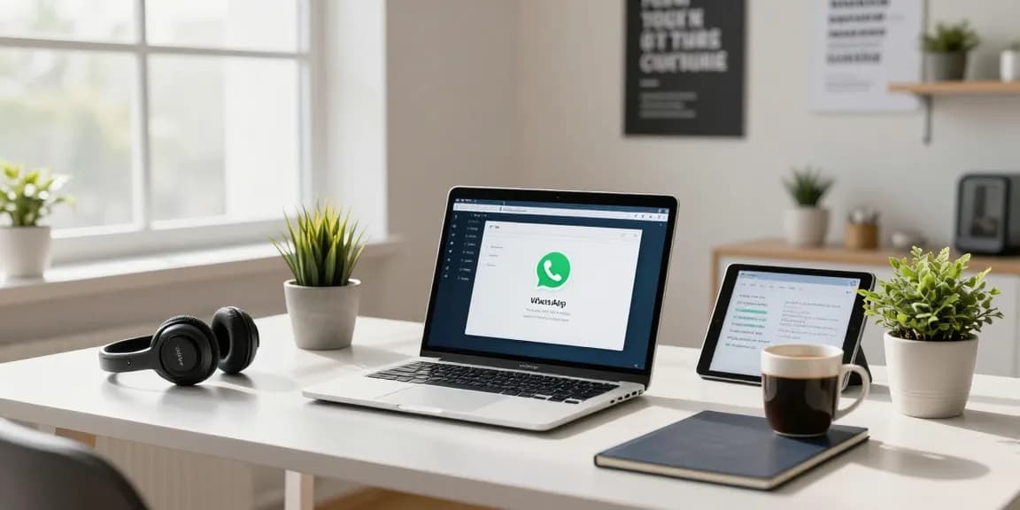 Using WhatsApp電腦版 in a bright home office, promoting efficient collaboration.