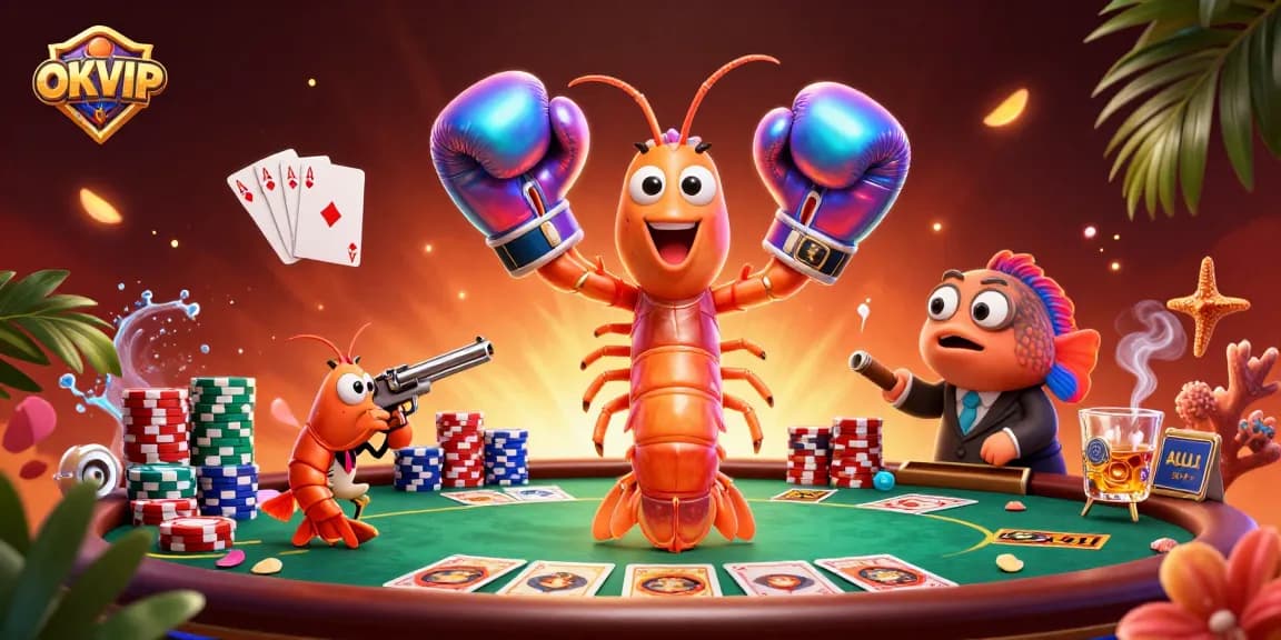 OKVIP brings excitement to poker with vivid characters and intense gameplay elements in this dynamic illustration.