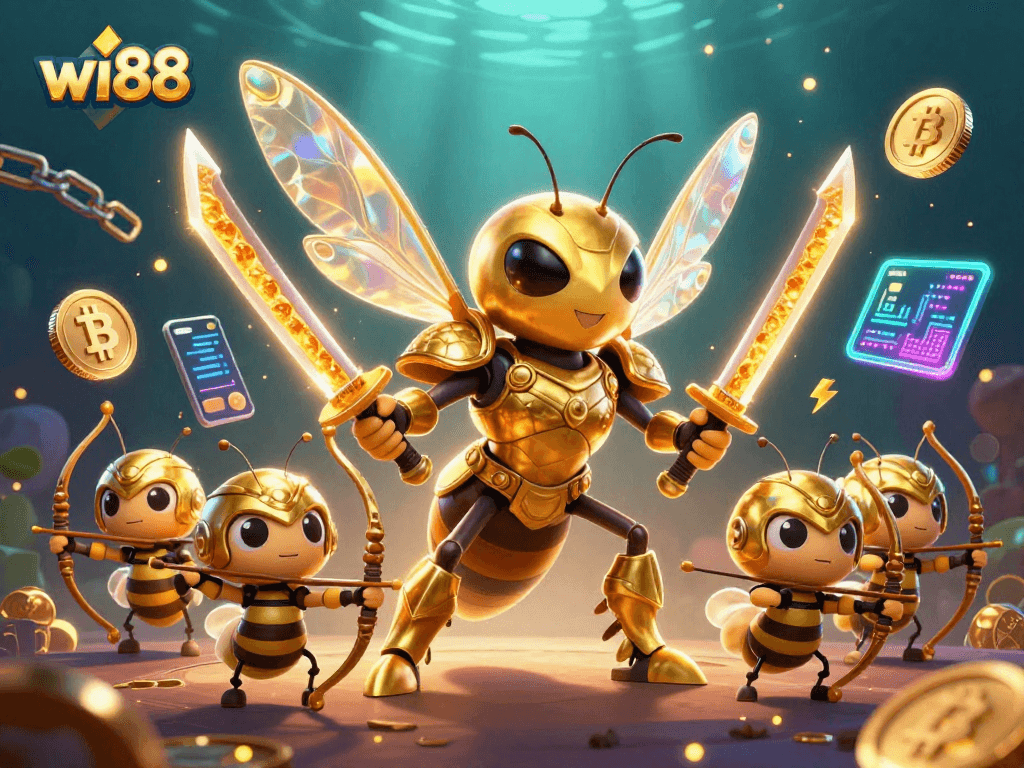 Experience thrilling action at wi88 with a golden hornet samurai and crypto gaming elements.