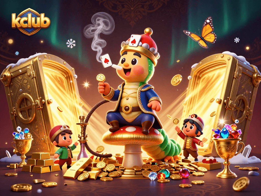 Experience the excitement at kclub with a 3D caterpillar hookah-master in a luxurious casino scene.