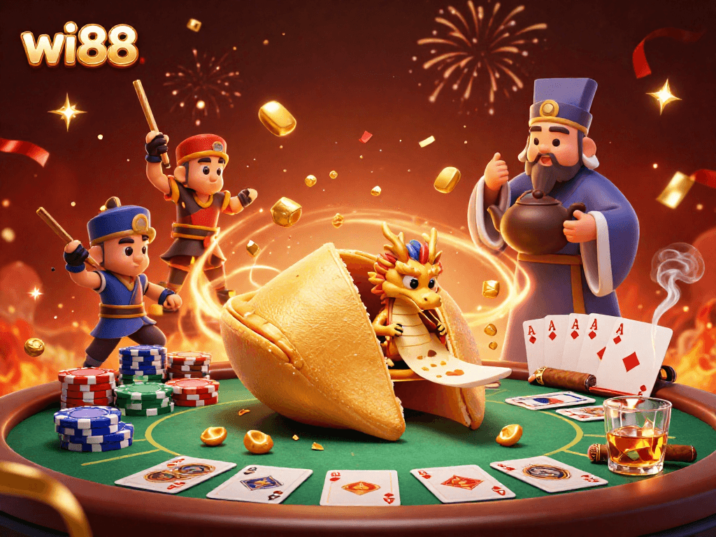 Experience thrilling gameplay with wi88's strategy-packed casino scene full of poker action and gold!