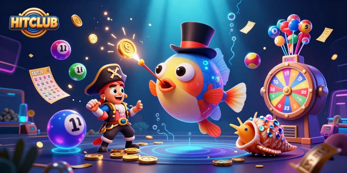 HITCLUB showcases a vibrant underwater casino adventure with anglerfish and treasure elements.