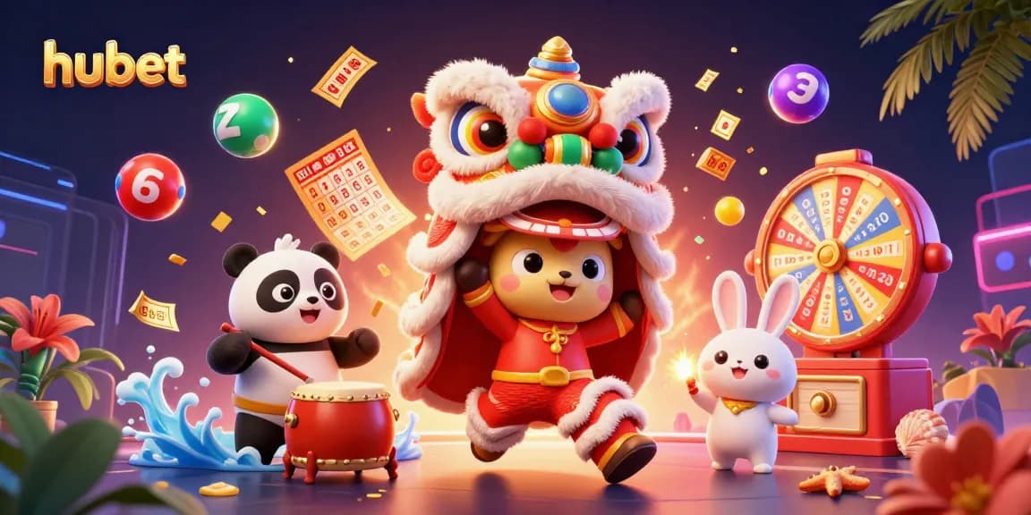 Engage in thrilling hubet action amidst colorful lottery balls and festive characters.