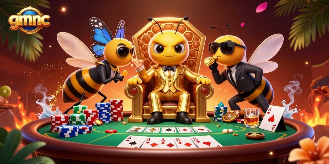 Experience thrilling poker action with gmnc's dynamic scene featuring a cartoon bumblebee mob boss.