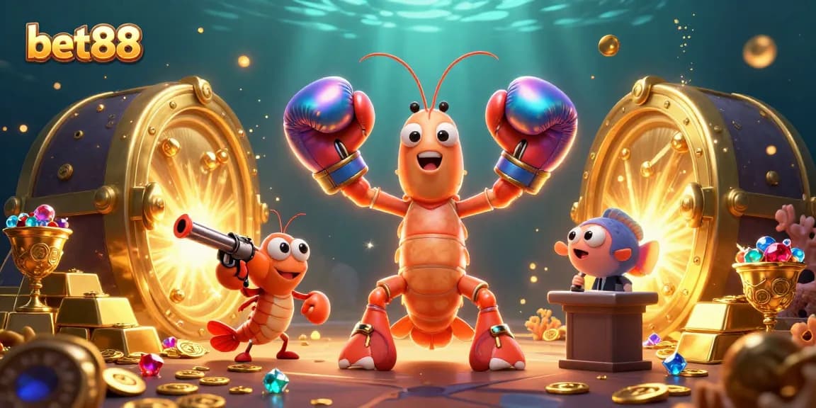 Experience fortune at bet88 with vibrant marine life and treasure in a 3D illustration.