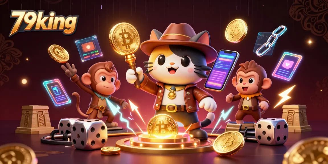 Explore thrilling adventures with 79king in a vibrant 3D casino illustration showcasing exciting gaming elements.