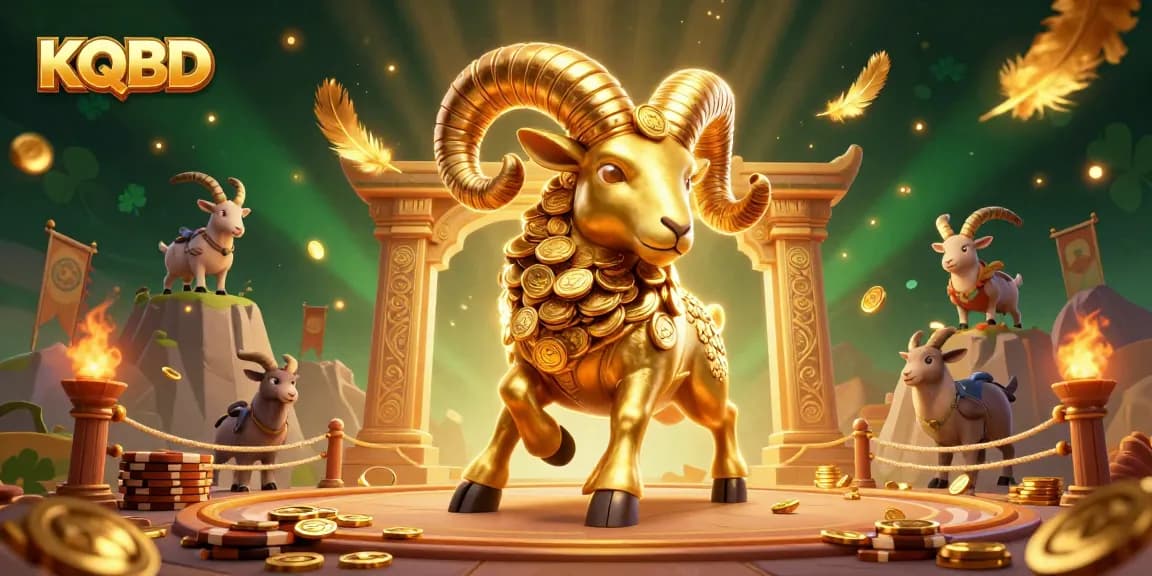 KQBD showcases a dynamic 3D illustration of a golden ram charging at a gate, surrounded by betting elements.