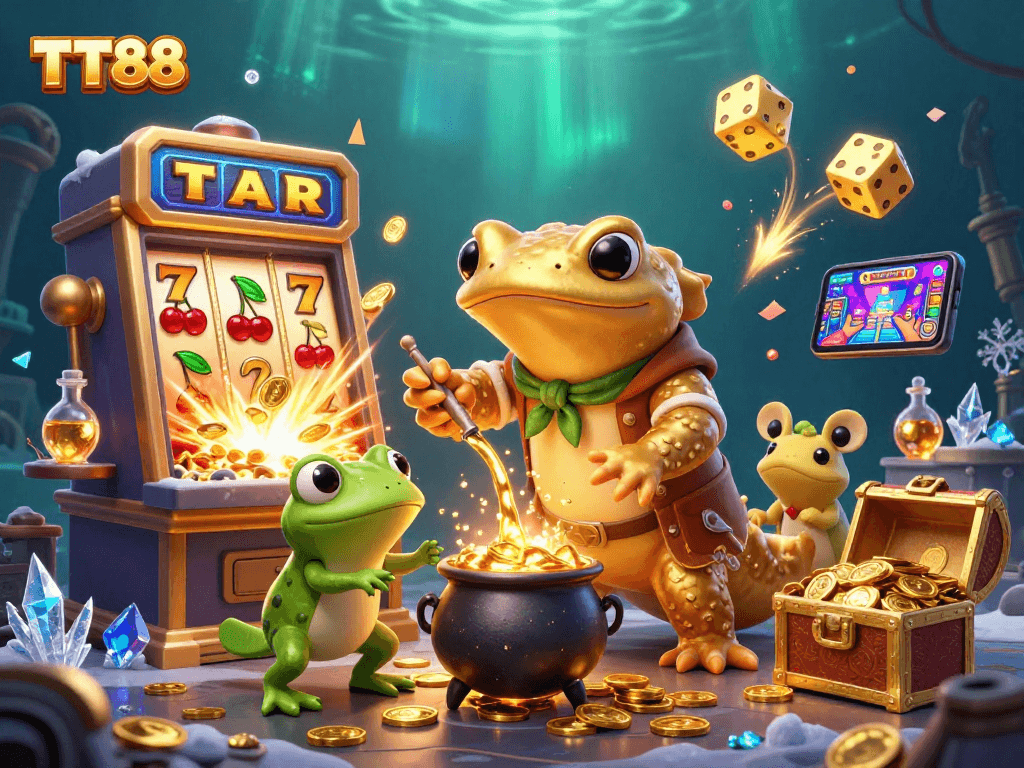 Experience TT88's exciting gameplay with a vibrant scene of jackpot thrills and gold treasures.