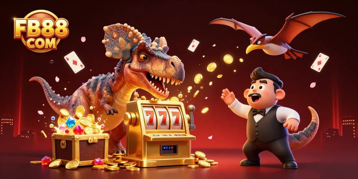 Experience thrilling wins with FB88 COM as cartoon characters engage in an explosive jackpot scene.