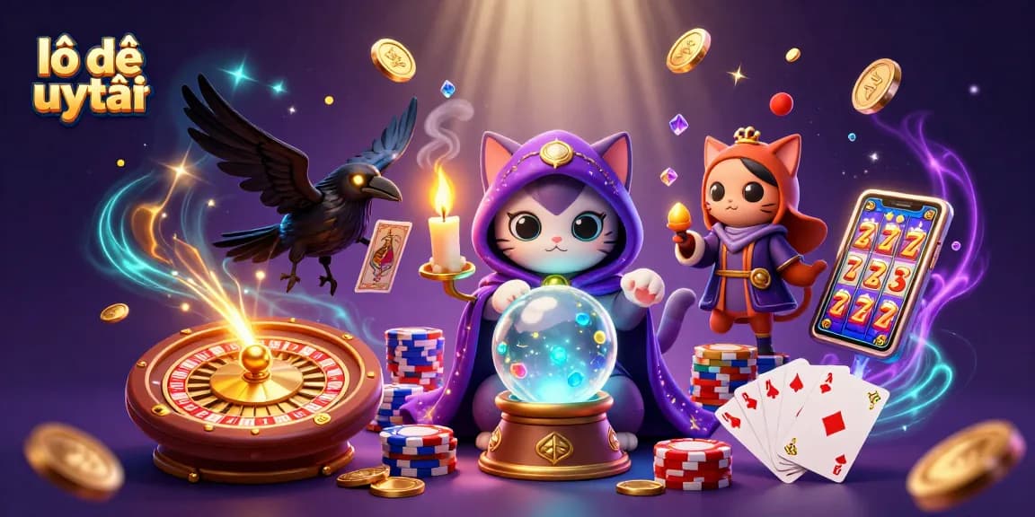 Engage with lô đề uy tín through an enchanting 3D scene filled with mystical characters and vibrant casino elements.