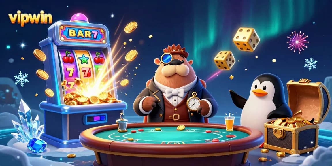 Join the exciting world of vipwin as the jolly walrus plays at an underwater poker table.