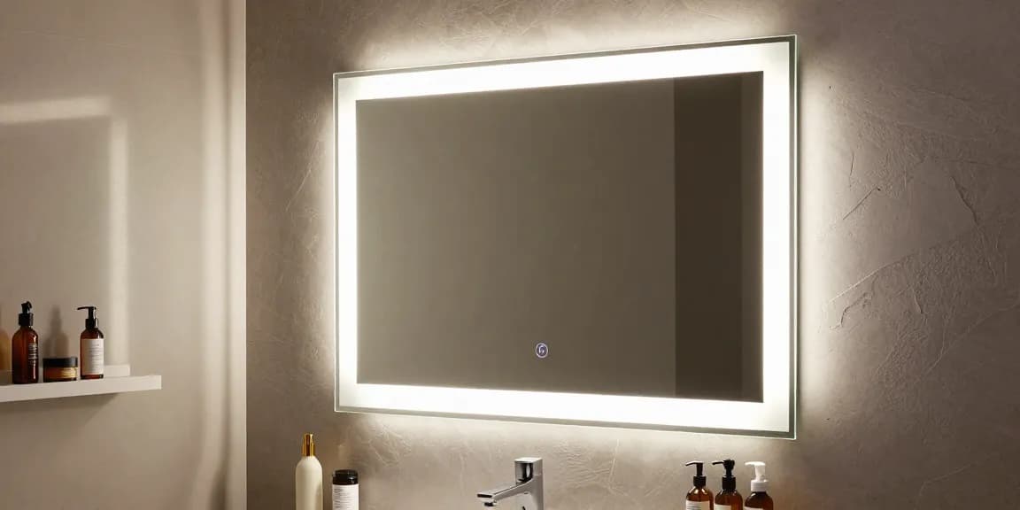 An elegant oglinda baie with LED lights, perfect for online shopping, showcasing best deals on modern bathroom mirrors.