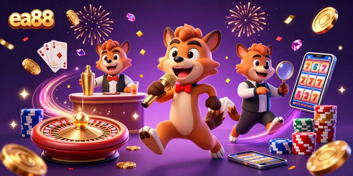 ea88 fun at a comedy casino club with hyenas delivering laughs amidst vibrant gambling elements