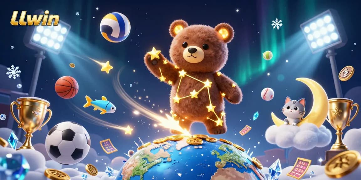 Engage with LLwin's thrilling casino experience, showcasing dazzling stars, sports elements, and immersive gaming.
