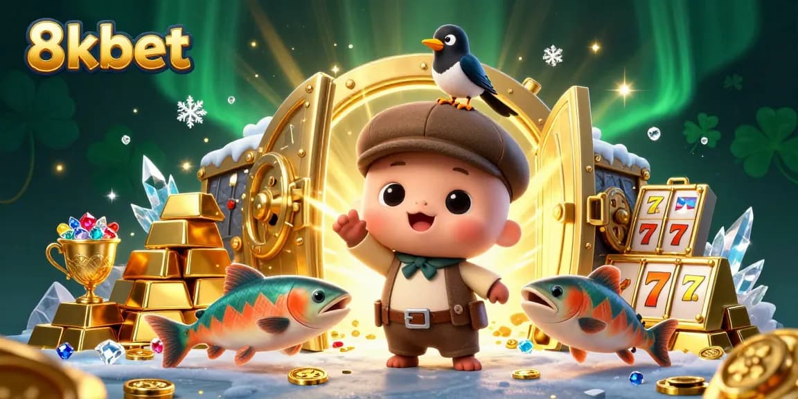 Experience 8kbet's vibrant 3D treasure world, capturing dynamic slot gaming action and fun