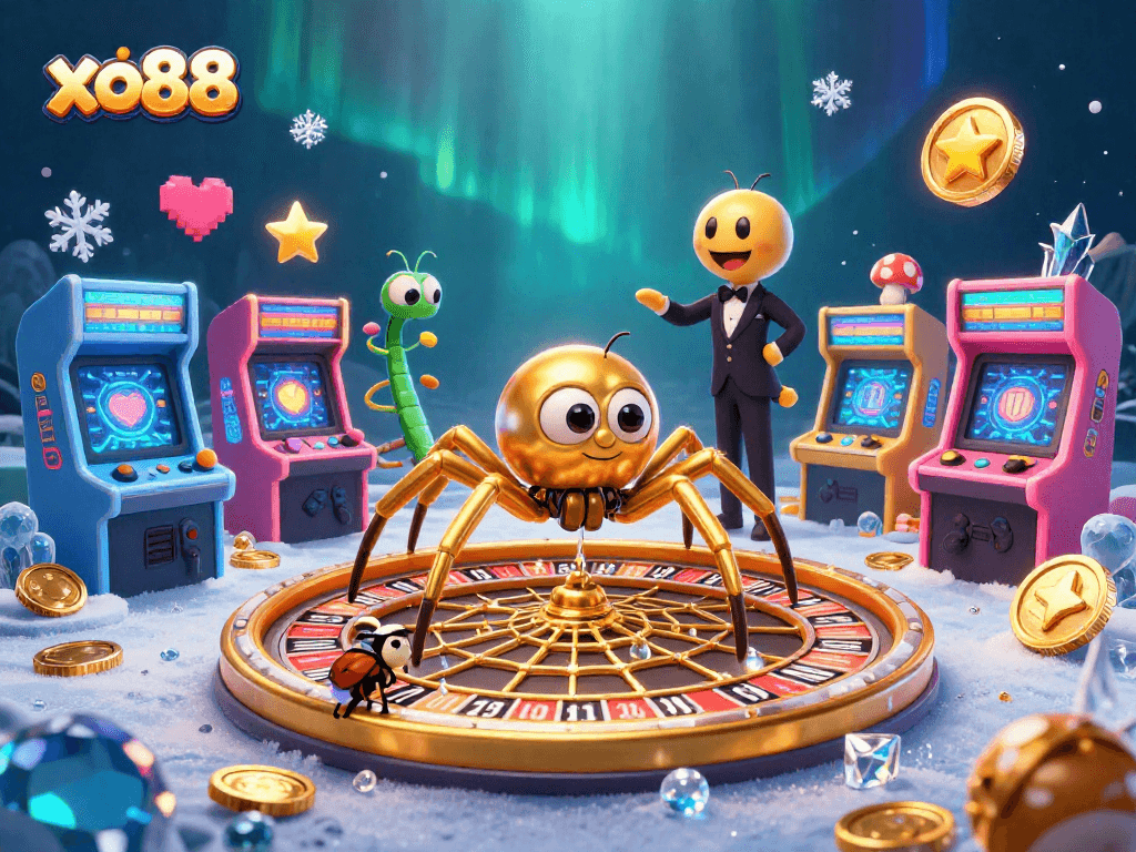 Experience exciting betting action at xo88 with the golden web roulette in this vibrant casino scene.