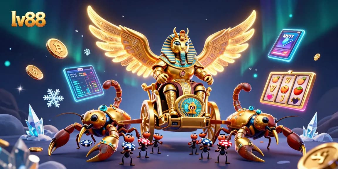 Experience thrilling gameplay at lv88 with a dynamic 3D illustration of casino elements.