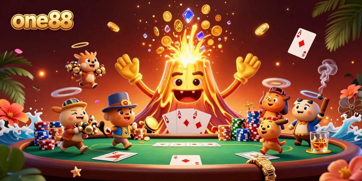 Win big with one88's exciting poker atmosphere featuring golden treasures and adventurous scenes.