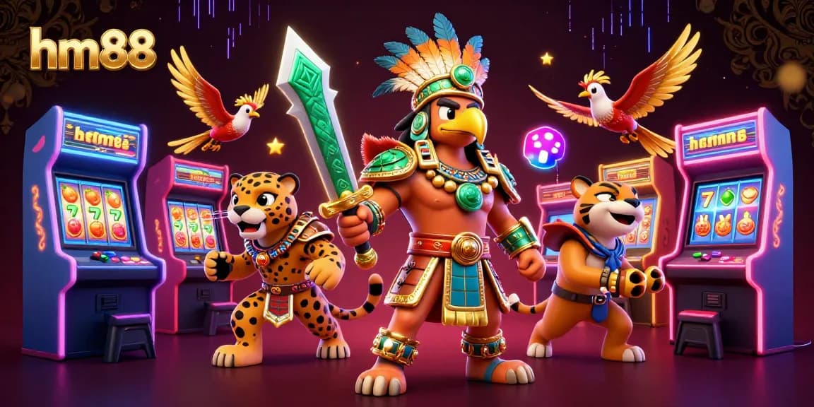 Experience thrilling gameplay at hm88 with Aztec warriors and vibrant slot machines.