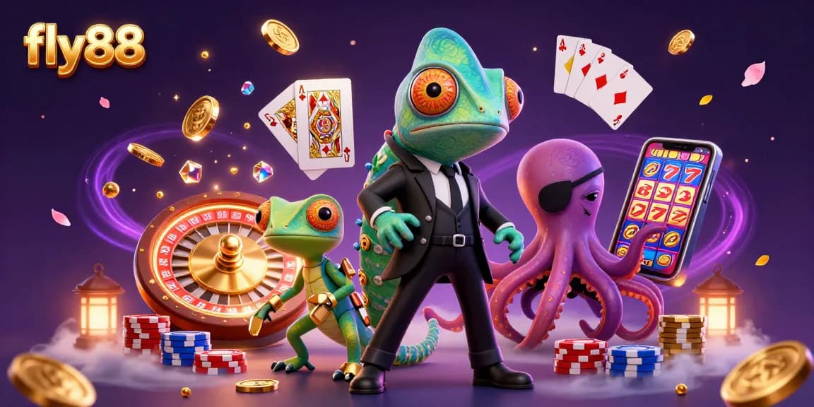 Experience the excitement of fly88 with vibrant casino elements and dynamic characters in action.
