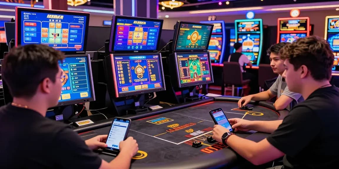 Players engaged in LUCK8 online gambling with high-stakes betting in vibrant environment