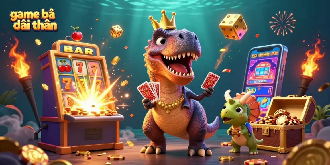 Enjoy vibrant action in game bài đổi thưởng with friendly characters, golden chips, and dynamic gaming elements.