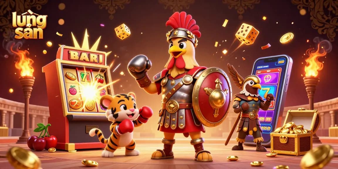 Experience the excitement of lương sơn with 3D casino-themed characters and vibrant slot elements.