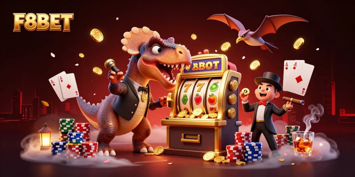 F8BET offers exciting slots with vibrant reels and jackpots, headbutted by a dinosaur!