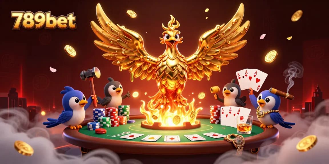 Experience thrilling poker moments with 789bet's spectacular golden phoenix illustration.