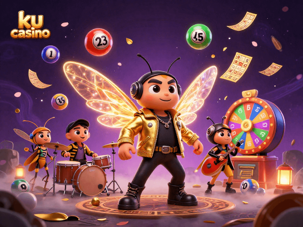 ku casino rock star illustration with vibrant game elements and dynamic energy