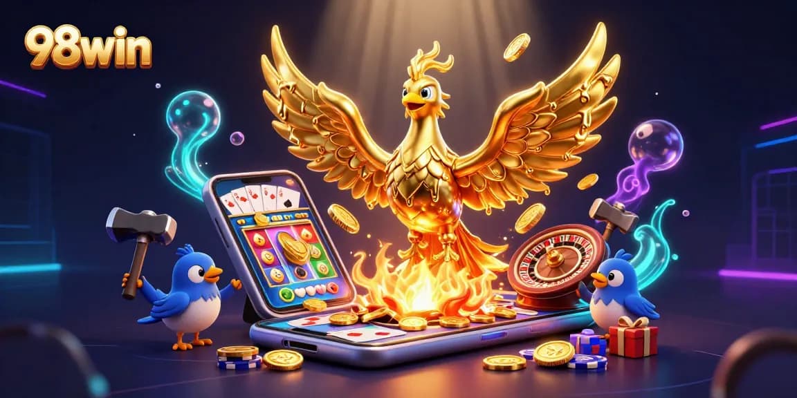 Experience thrilling 98win jackpots with molten gold phoenix emerging from slot games.