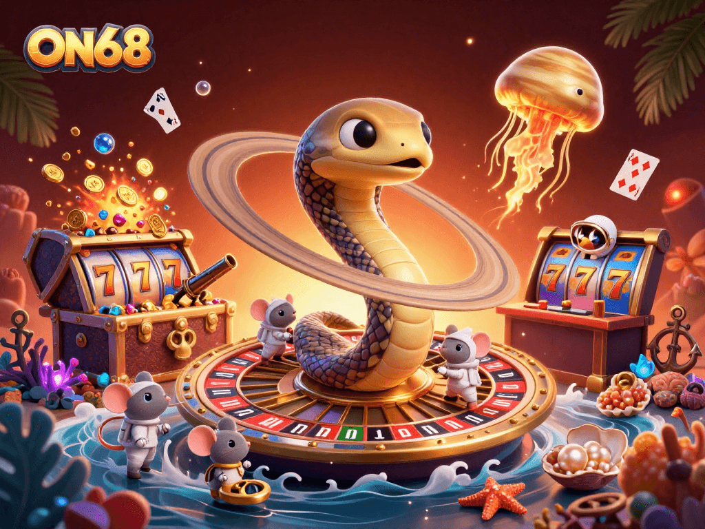 Experience thrilling bets at ON68 with vibrant 3D characters and dynamic casino elements.