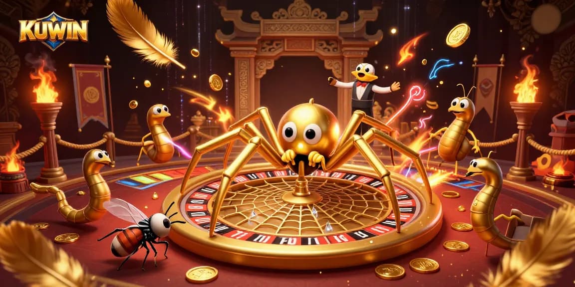 Place strategic bets with KUWIN in an exciting casino scene featuring dynamic characters.