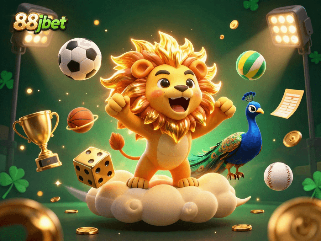 Experience thrilling moments with 88jbet, a vibrant casino scene featuring a majestic lion and dynamic game elements.
