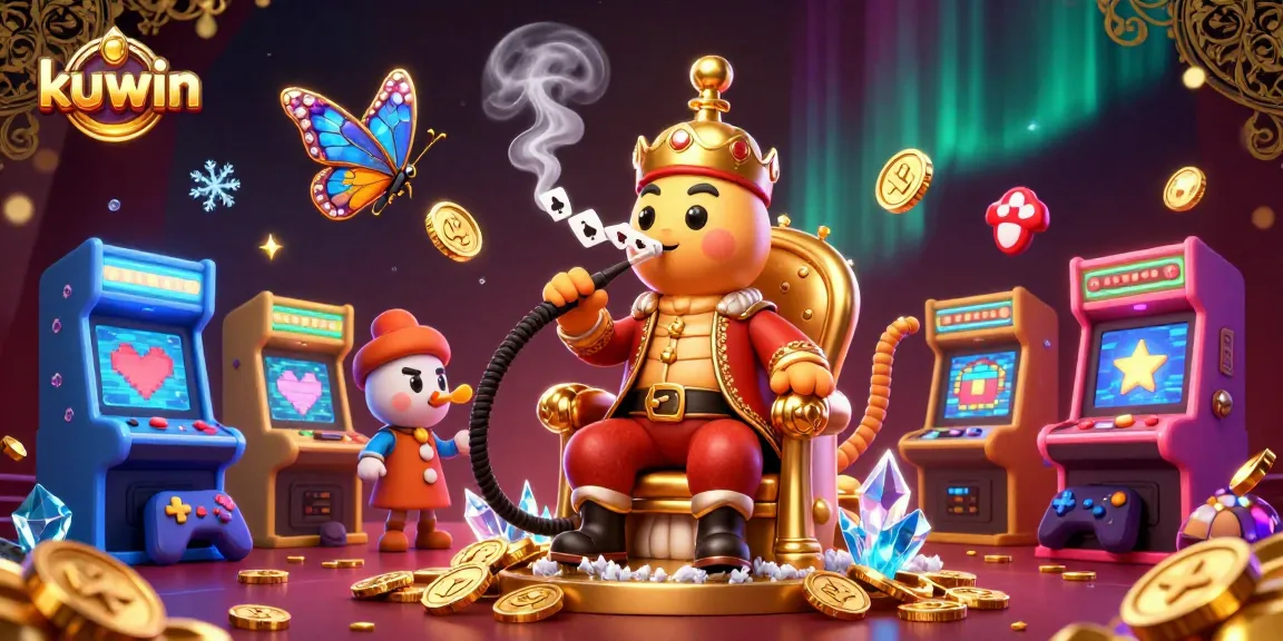 Kuwin engages players with a 3D illustration featuring a hookah-master caterpillar and vibrant casino elements.