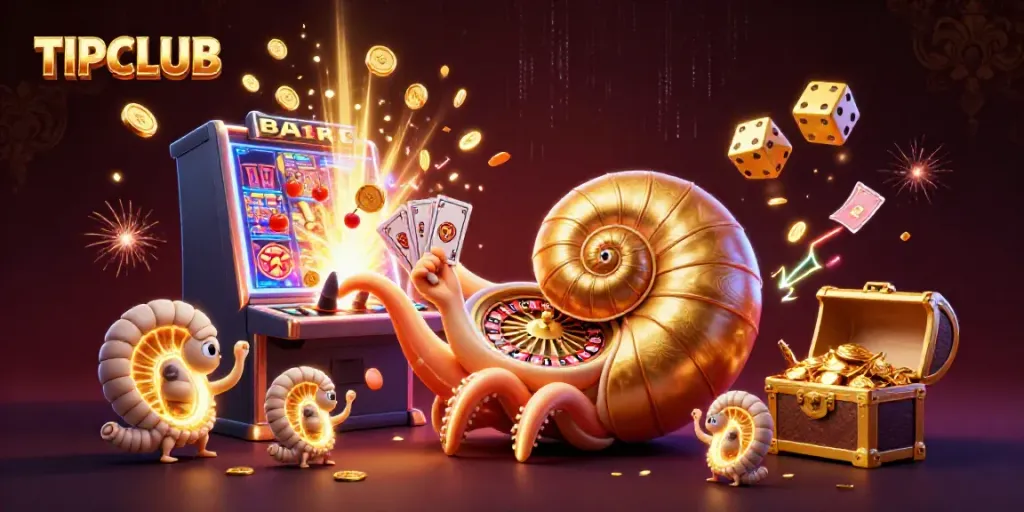 Experience the excitement of TIPCLUB with vibrant casino elements in a dynamic 3D illustration