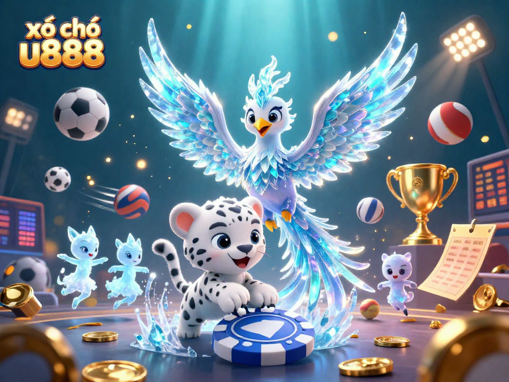Experience the excitement of xổ số u888 with a dazzling 3D ice phoenix alongside sports themes and elements.