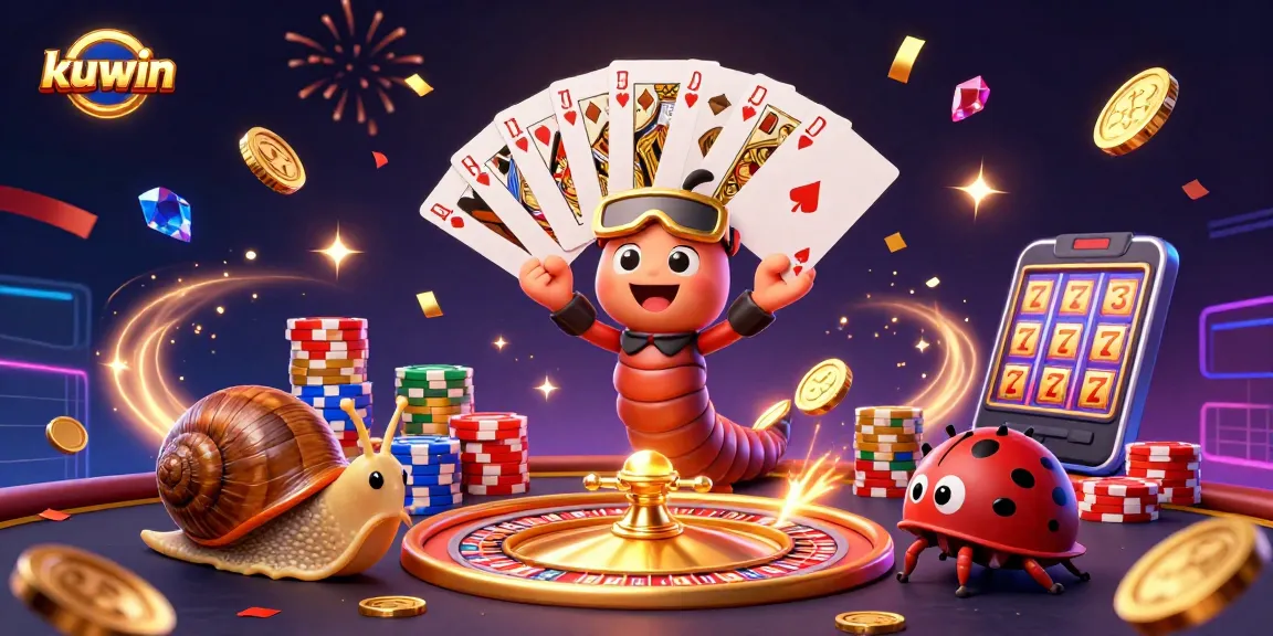 Kuwin players enjoying a high-stakes game with a unique 3D cartoon millipede dealer showcasing vibrant casino elements.