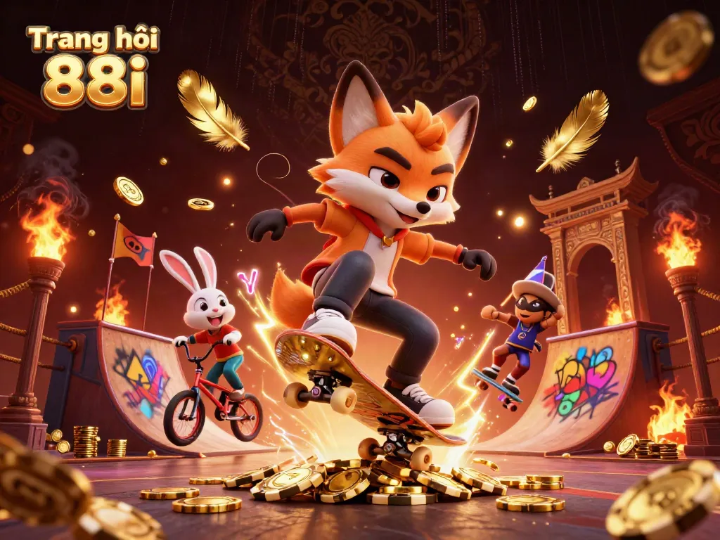 Experience thrilling action on Trang chủ 88i as a fox performs stunts over golden poker chips with a rabbit