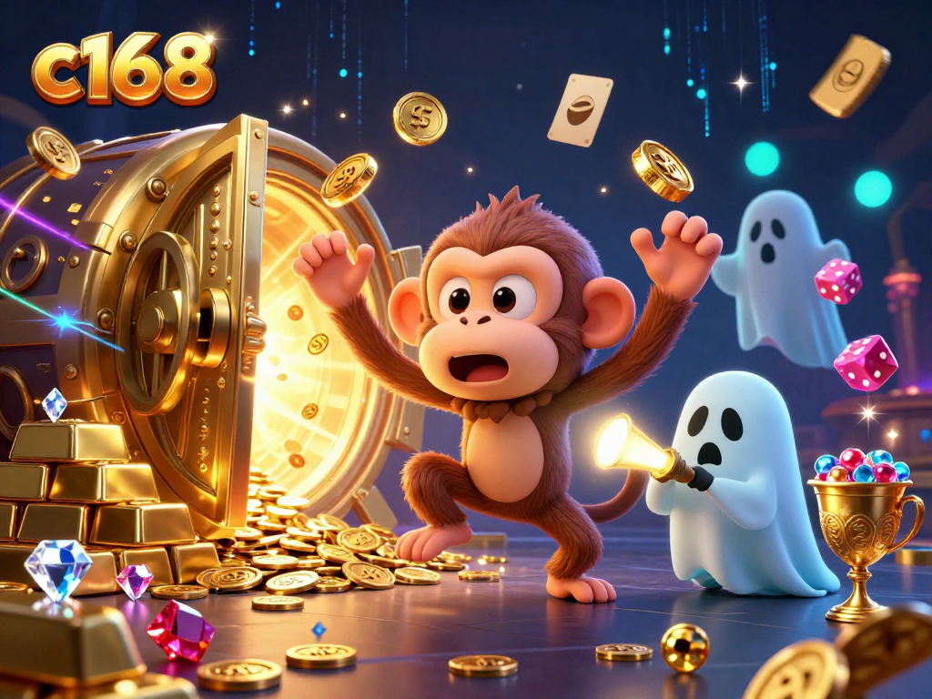 Engage with c168 as the mischievous monkey juggles golden treasures in a vibrant haunted casino.
