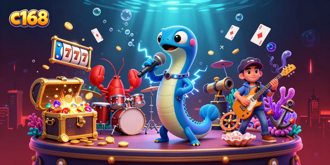 Experience excitement with c168 in an underwater casino, featuring vibrant characters and games.