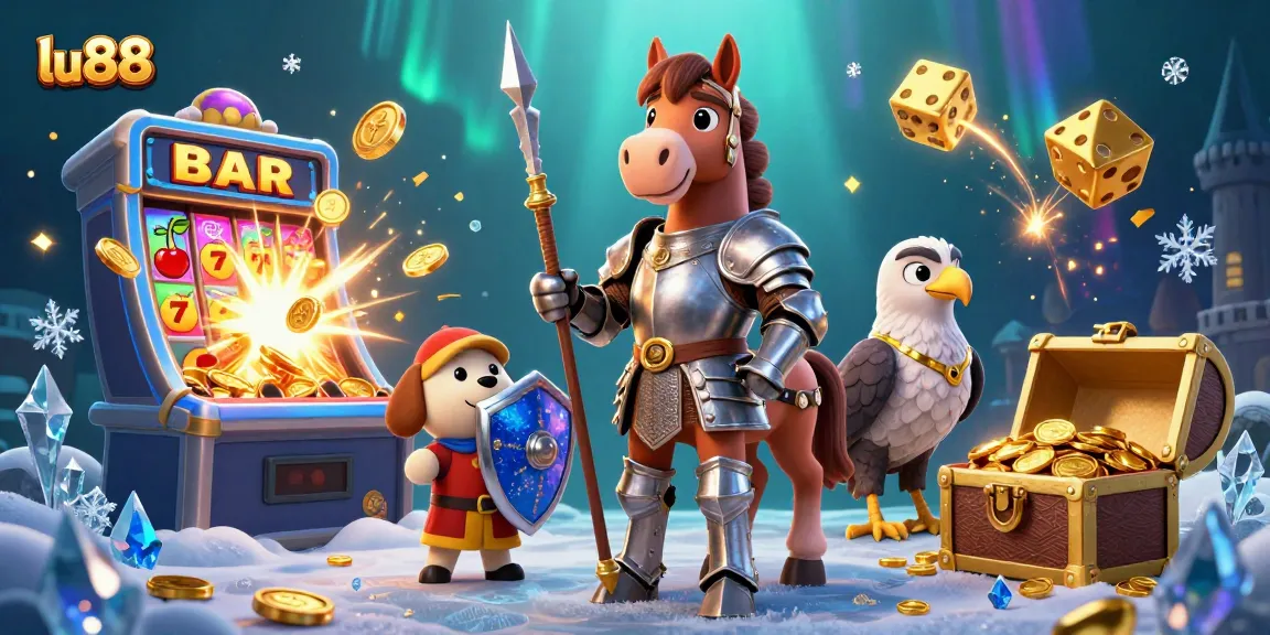 Experience slot excitement with lu88's dazzling jackpot scene featuring animated characters and glowing treasures.