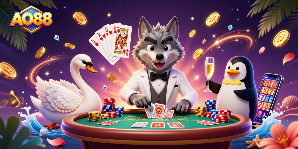 Experience AO88's luxurious casino ambiance with vibrant characters and dynamic gaming elements.
