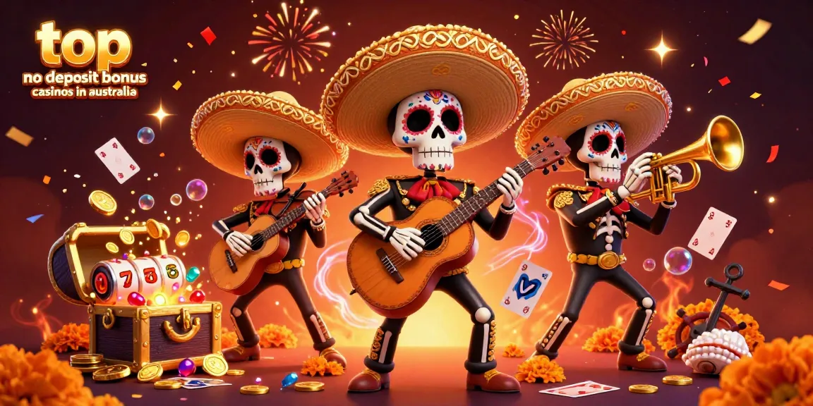 Engage with the top no deposit bonus casinos in Australia through vibrant gaming scenes and festive elements.