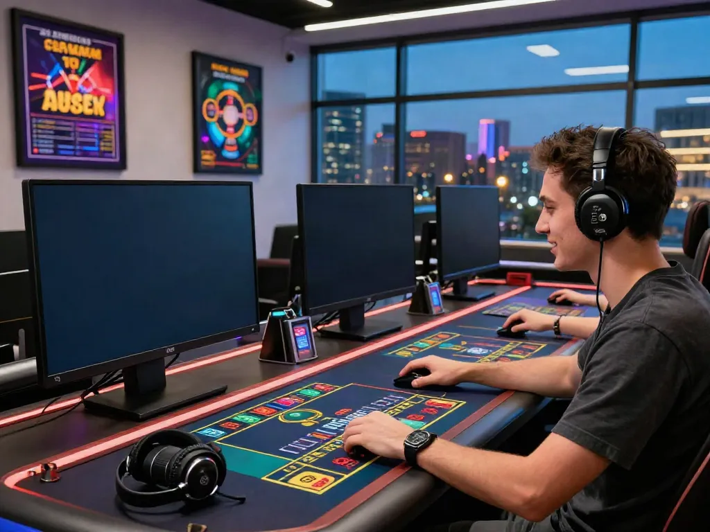 Engaged player at https://net88.broker/ enjoying live dealer games in a modern gaming setup.