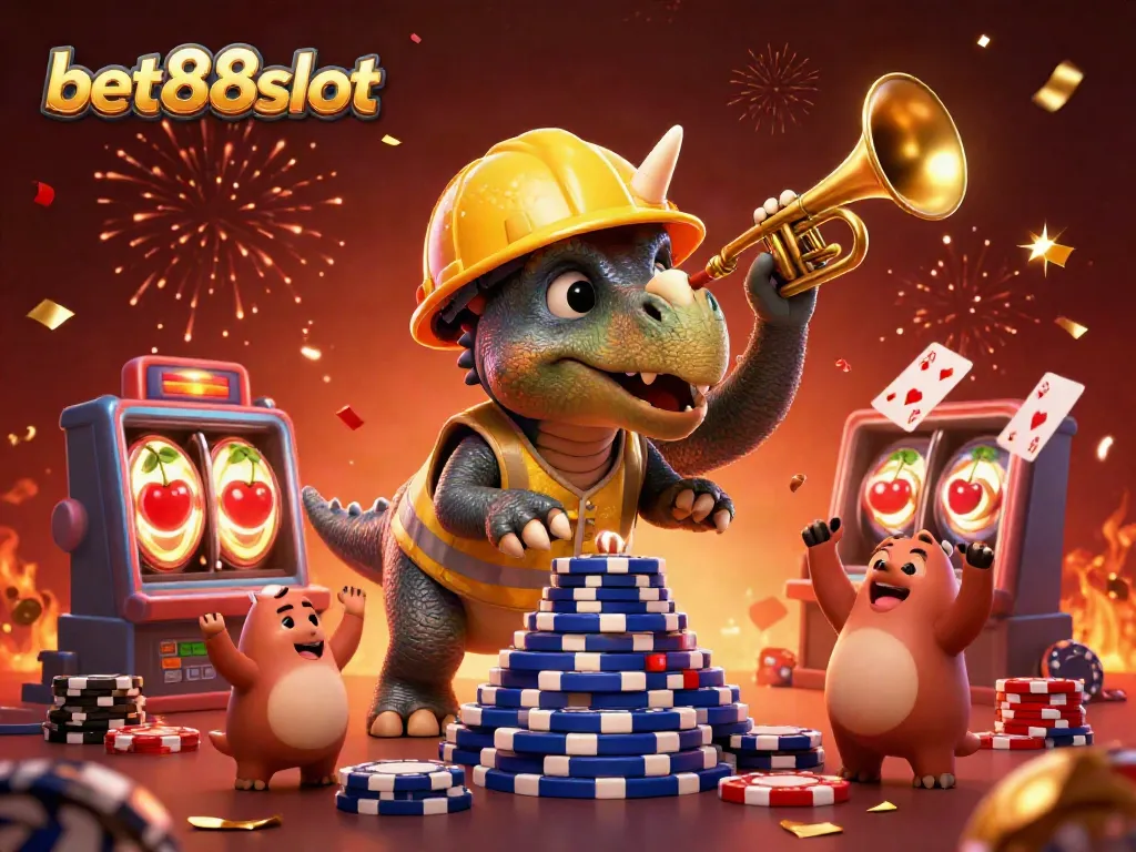 Celebrate big wins with bet88slot in a vibrant 3D casino scene featuring dynamic characters and casino games.