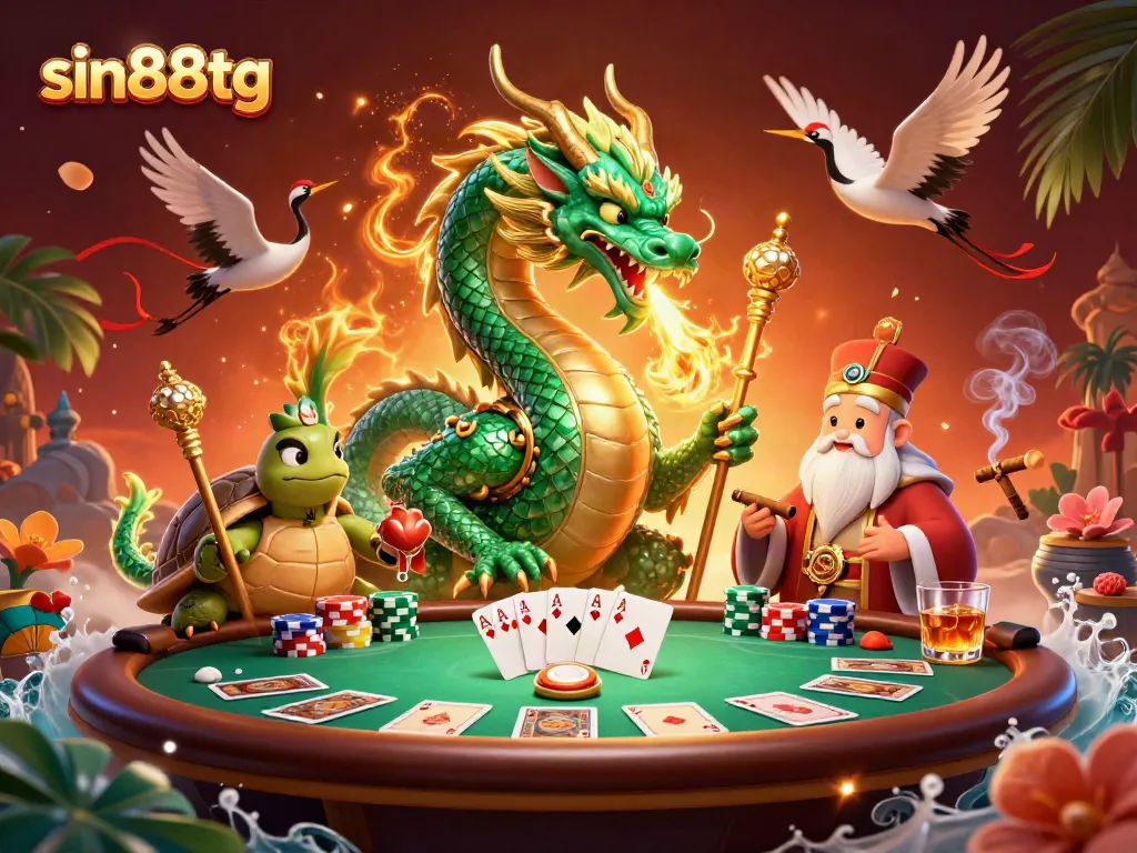 Experience thrilling wins at sin88tg with an enchanting dragon, turtle sage, and playful cranes.