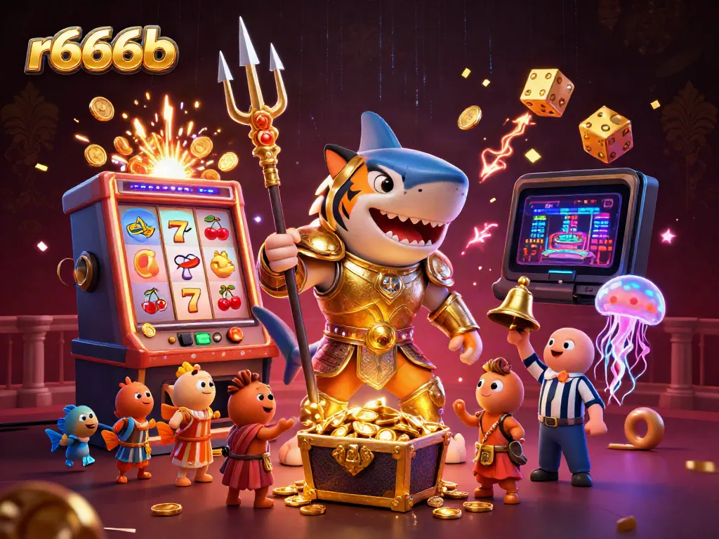 Experience thrilling gameplay at r666b with an engaging underwater casino adventure, featuring a shark in gladiator armor.