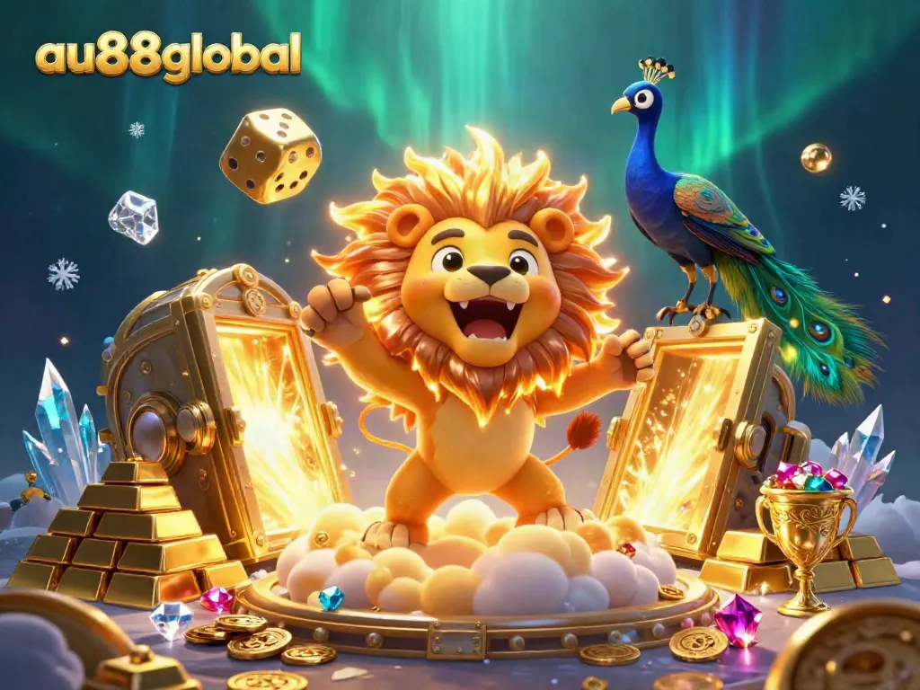 Join the excitement with au88global as the vibrant lion roars triumphantly amidst treasure and luck.