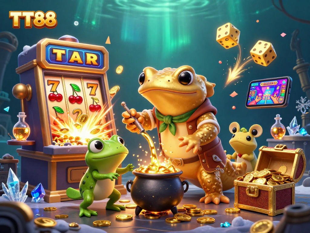 Experience TT88's exciting gameplay with a vibrant scene of jackpot thrills and gold treasures.